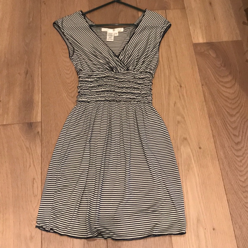 Navy blue and white striped cotton summer dress
